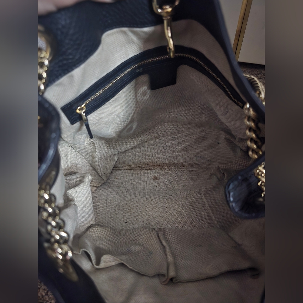 Gucci Soho GG Pebbled Leather Medium Tote W/ Silver Chain (GOOD)(COA)(READ)✨️🖤 - Picture 12 of 16